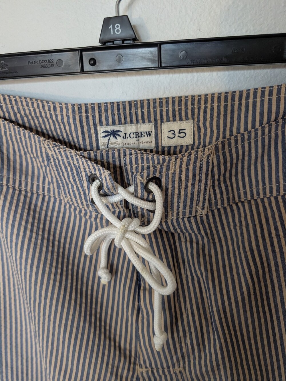 J. Crew Navy and Beige Striped Drawstring Swim Shorts NWT